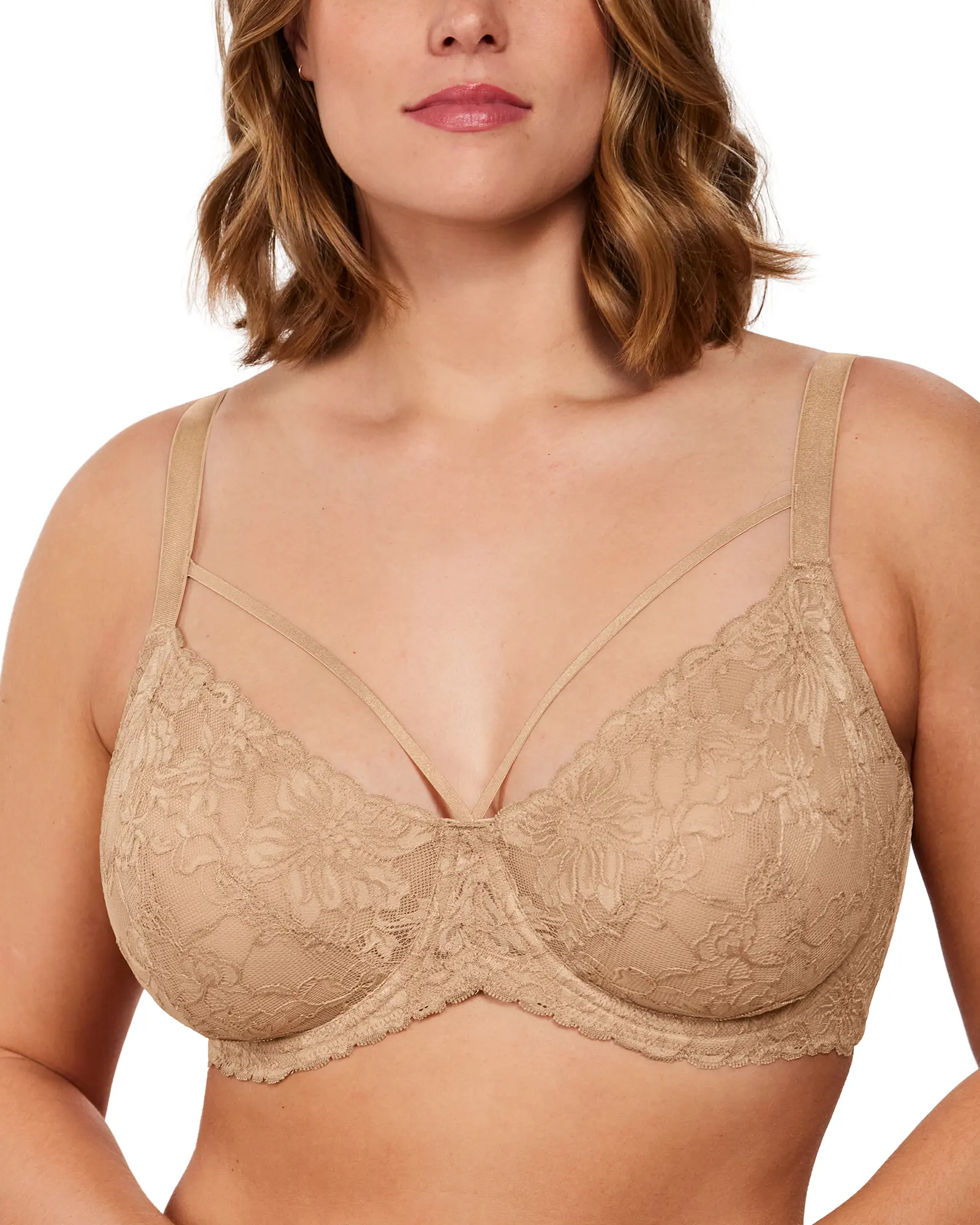 HSIA Pretty In Petals Plus Size Elegant Sheer Mesh Lace Unlined Full Coverage Strappy Underwire Non-Padded Bra with Minimizer Support Wide Adjustable Straps for Womens Everyday Lingerie