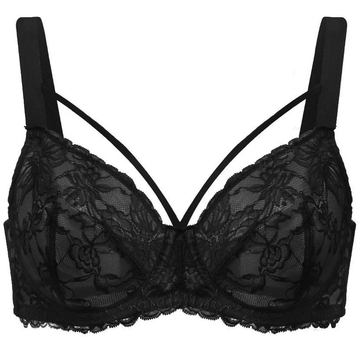 HSIA Pretty In Petals Plus Size Elegant Sheer Mesh Lace Unlined Full Coverage Strappy Underwire Non-Padded Bra with Minimizer Support Wide Adjustable Straps for Womens Everyday Lingerie