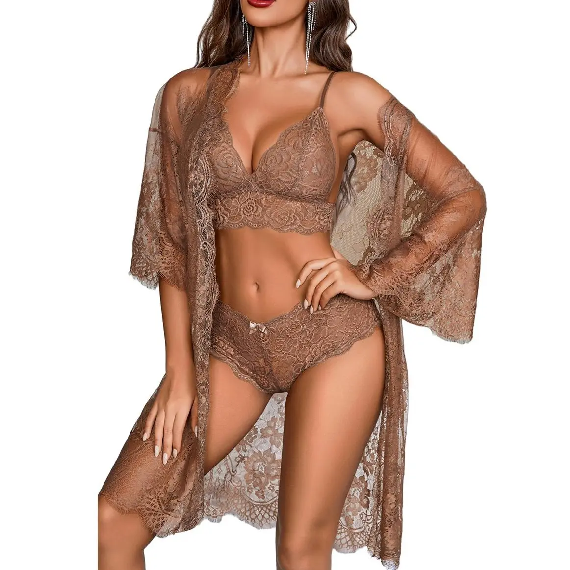 Avidlove Womens Alluring 3-Piece Lingerie Collection Brassiere and Brief Set featuring Lace Wrap Robe Sleepwear Sheer Night Dress Perfect for Special Occasions and Regular Wear summerwins
