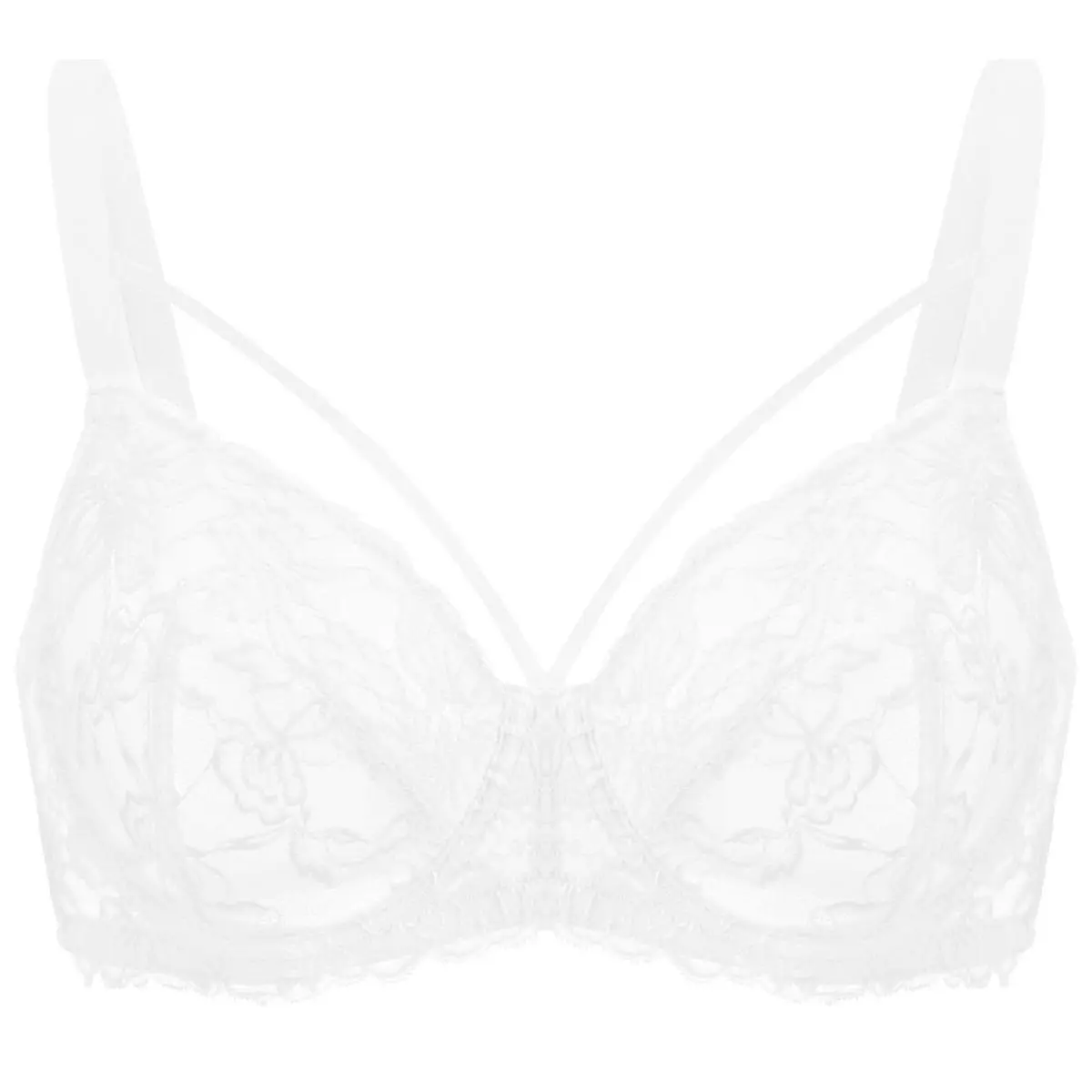 HSIA Pretty In Petals Plus Size Elegant Sheer Mesh Lace Unlined Full Coverage Strappy Underwire Non-Padded Bra with Minimizer Support Wide Adjustable Straps for Womens Everyday Lingerie