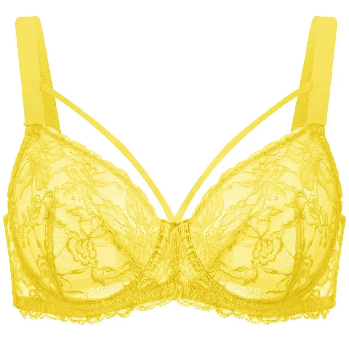 HSIA Pretty In Petals Plus Size Elegant Sheer Mesh Lace Unlined Full Coverage Strappy Underwire Non-Padded Bra with Minimizer Support Wide Adjustable Straps for Womens Everyday Lingerie