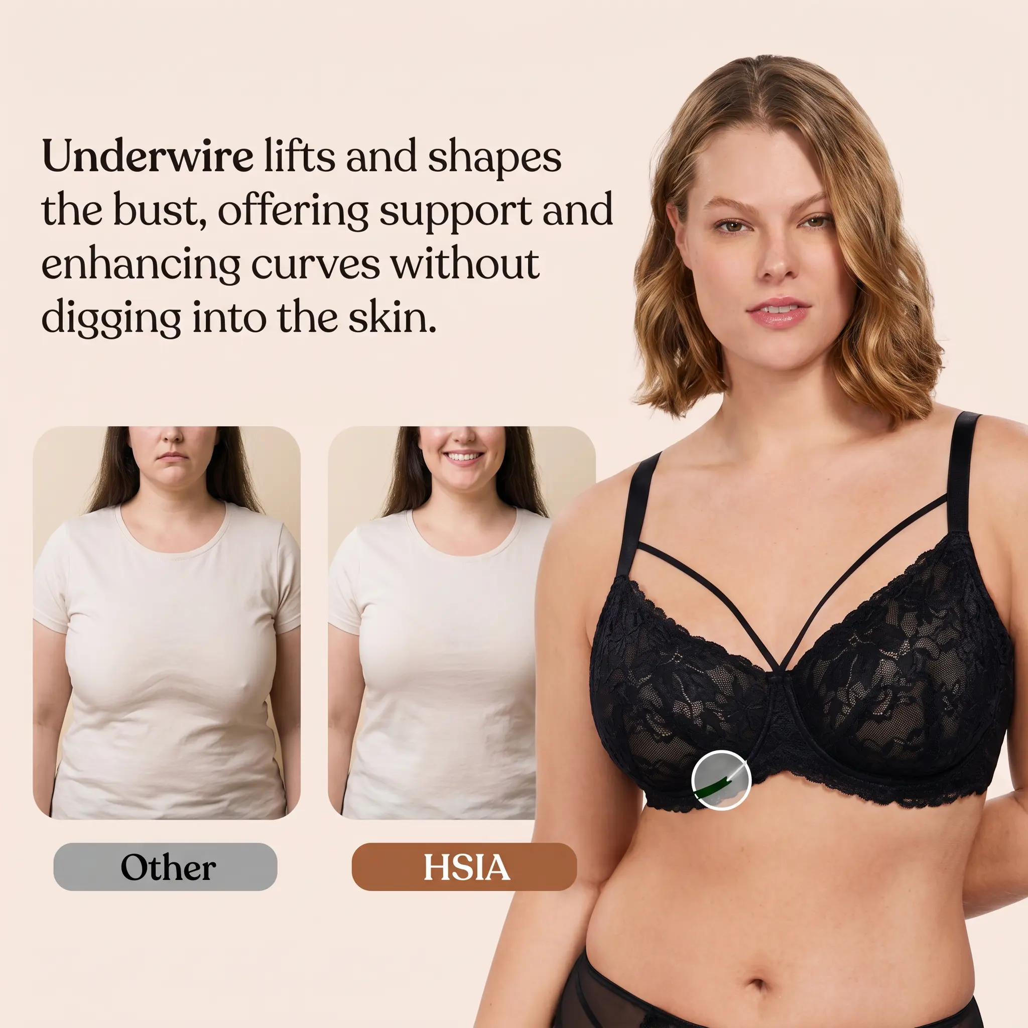 HSIA Pretty In Petals Plus Size Elegant Sheer Mesh Lace Unlined Full Coverage Strappy Underwire Non-Padded Bra with Minimizer Support Wide Adjustable Straps for Womens Everyday Lingerie