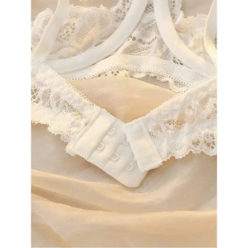 Womens 2-Piece Matching White Floral Lace Bralette and Panty Set, Soft Fabric Loungewear for Elegance