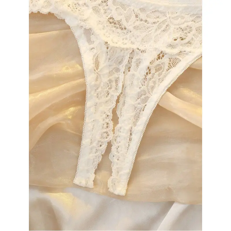 Womens 2-Piece Matching White Floral Lace Bralette and Panty Set, Soft Fabric Loungewear for Elegance