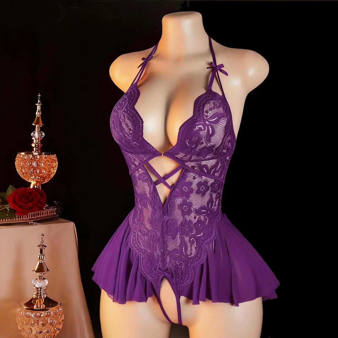 Women Lace Lingerie Nightwear Sleepwear Bodysuit Dress