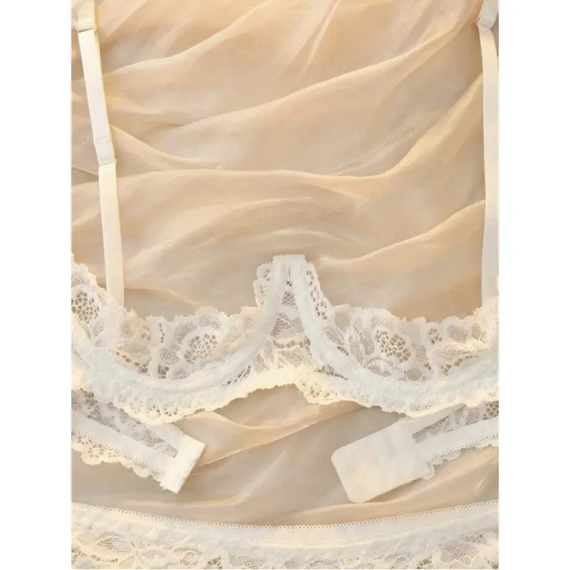 Womens 2-Piece Matching White Floral Lace Bralette and Panty Set, Soft Fabric Loungewear for Elegance