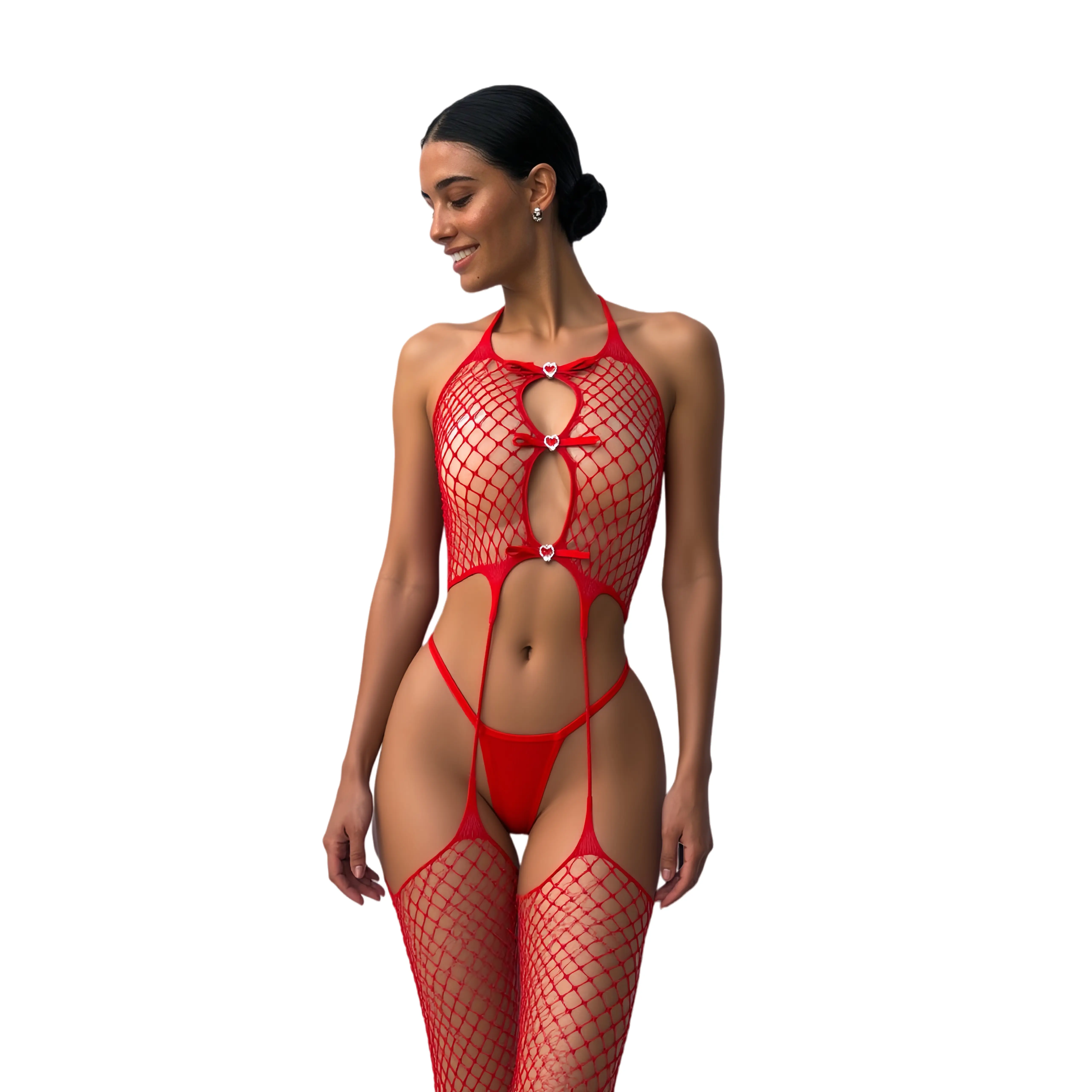 5 Packs Women Fishnet Bodysuits Mesh BodyStocking Fishnet Lingerie Long Sleeve Bodysuits One Piece Jumpsuit