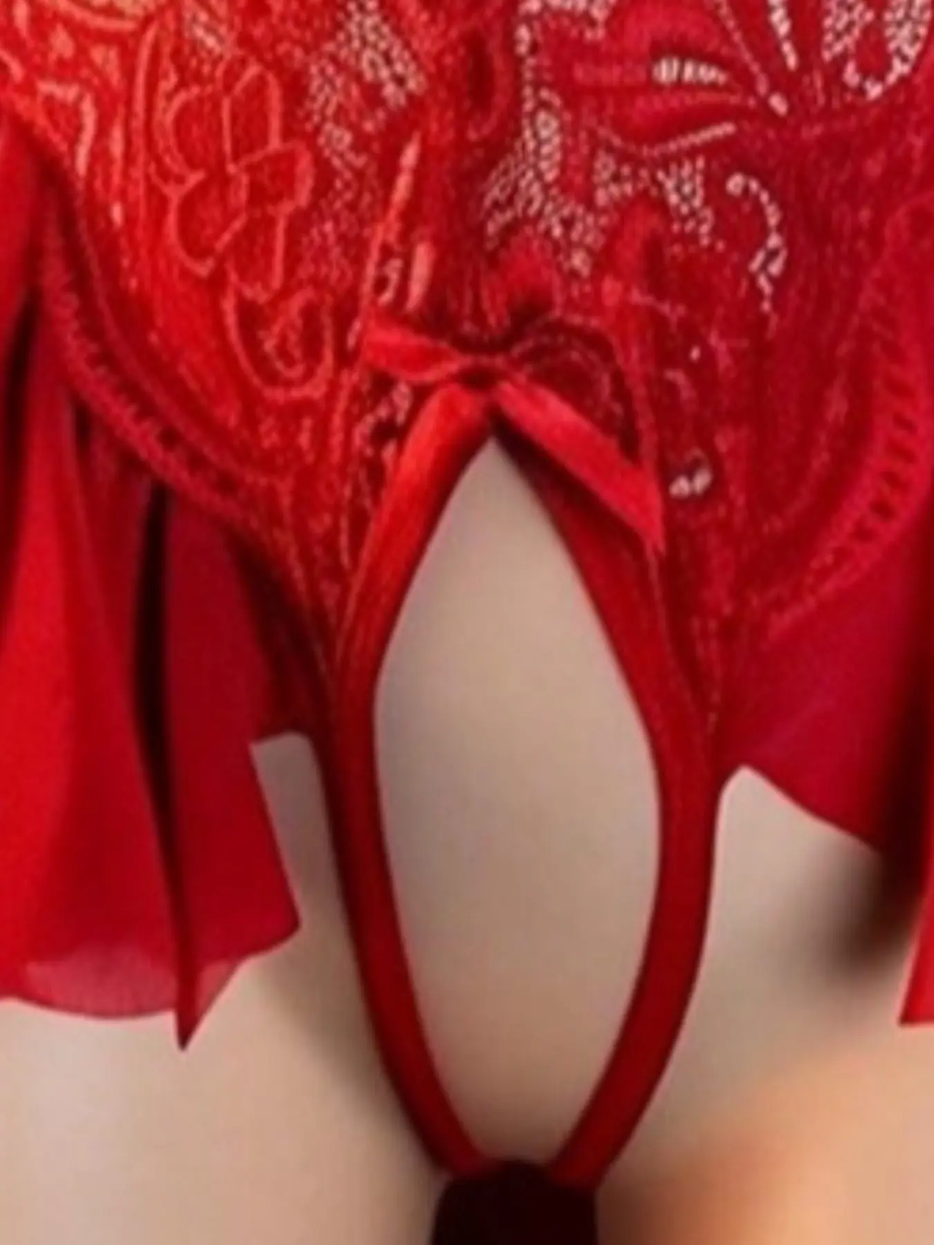 1PCS European and American lace open file free onesie sexy women deep V temptation pure desire short skirt erotic lingerie