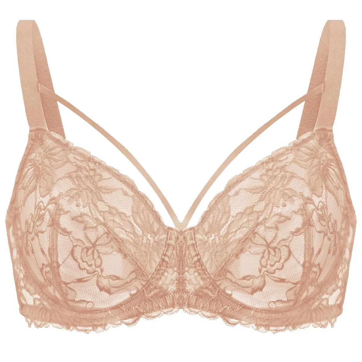 HSIA Pretty In Petals Plus Size Elegant Sheer Mesh Lace Unlined Full Coverage Strappy Underwire Non-Padded Bra with Minimizer Support Wide Adjustable Straps for Womens Everyday Lingerie