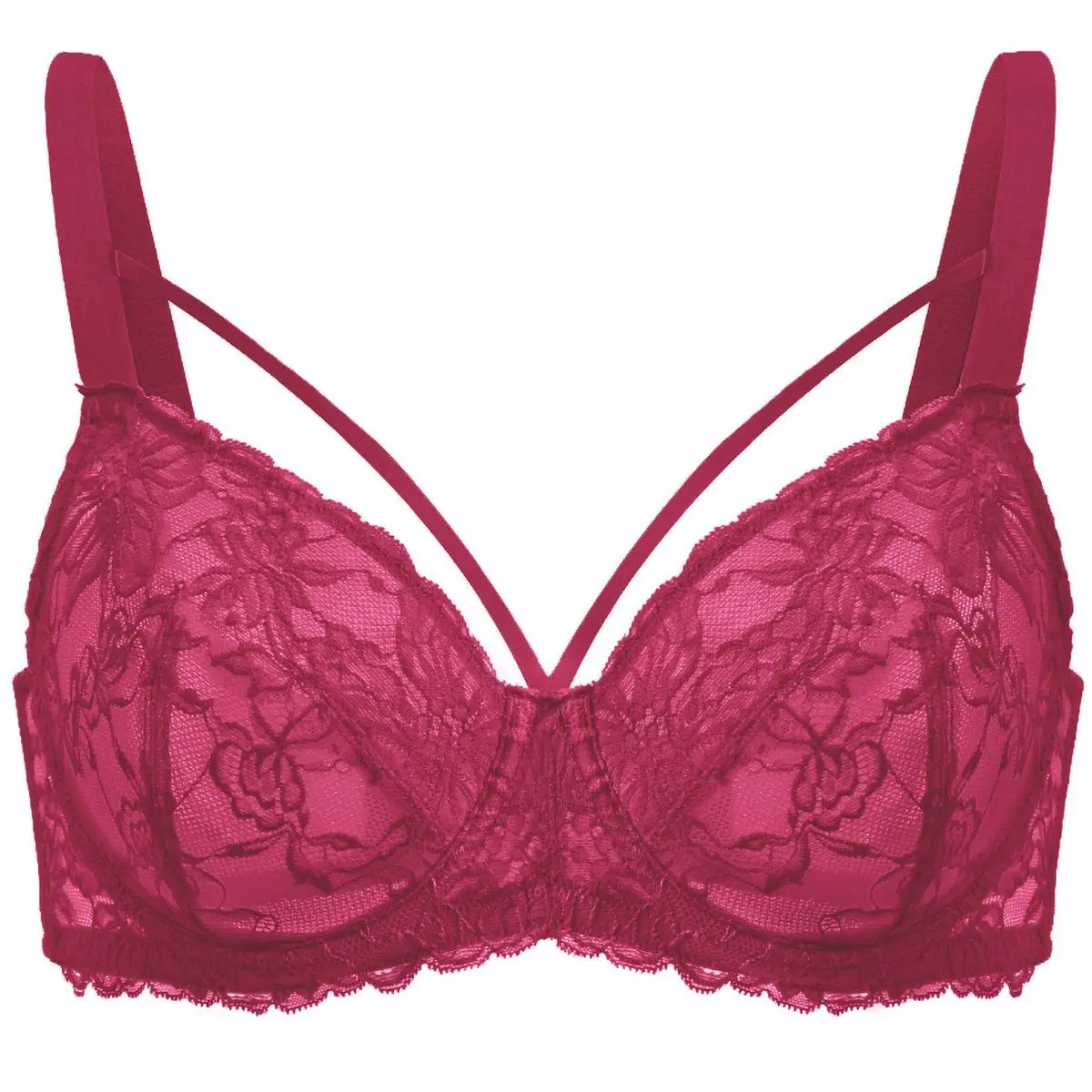 HSIA Pretty In Petals Plus Size Elegant Sheer Mesh Lace Unlined Full Coverage Strappy Underwire Non-Padded Bra with Minimizer Support Wide Adjustable Straps for Womens Everyday Lingerie