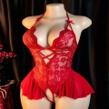 Womens Sexy One-Piece Floral Lace Bow Tie, Fitted All-Season Fashion, Perfect for Casual Wear and Stylish Occasions, Underwear Lingerie