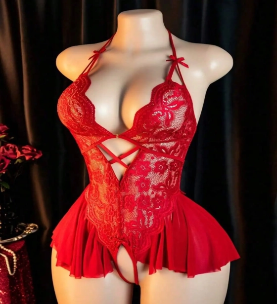 Womens Sexy One-Piece Floral Lace Bow Tie, Fitted All-Season Fashion, Perfect for Casual Wear and Stylish Occasions, Underwear Lingerie