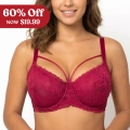 HSIA Pretty In Petals Plus Size Elegant Sheer Mesh Lace Unlined Full Coverage Strappy Underwire Non-Padded Bra with Minimizer Support Wide Adjustable Straps for Womens Everyday Lingerie