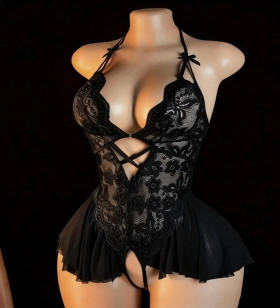 1PCS European and American lace open file free onesie sexy women deep V temptation pure desire short skirt erotic lingerie